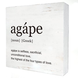 Greek Art Agape Definition Wood Box Sign Home Office Decor Anniversary Wooden Box Sign Block Plaque for Wall Tabletop Desk Decoration