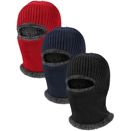 Bencailor 3 Pcs Winter Warm Knitted Balaclava Windproof Neck Warmer Hat Lined Ski Mask for Men Women Face Scarf Winter (Black, Wine Red, Blue,Medium)