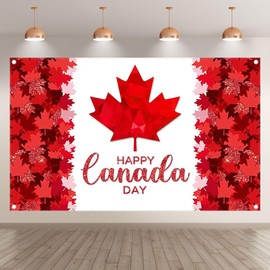 ZTHMOE Fabric 72x43inch Happy Canada Day Backdrop Red Maple Leaf Canadian Flag National Day 1st of July Photography Background Holiday Party Decorations Photo Banner Props