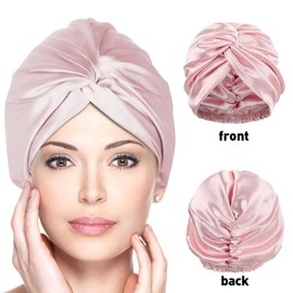 100% Mulberry Silk Women Night Hat, Sleep Cap, Silk Shower Cap, Good for Hair, Soft Silk Bonnet Silk Bonnet, Adjustable Double Layers Bonnet, Silk Hair Care Head Cap (Beige)