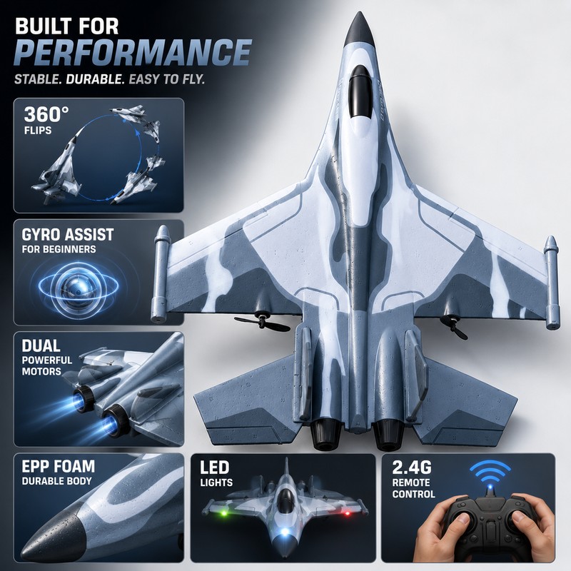 RC Fighter Airplane for Kids – Foam Remote Control Glider