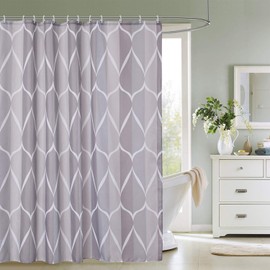 WedDecor Bathroom Shower Curtain Waterproof Mildew Free Heavy Duty 100% Polyester Fabric Curtains Washable and Wipe Clean with 12 Curtain Hooks Grey Water Drop Pattern 180x200cm