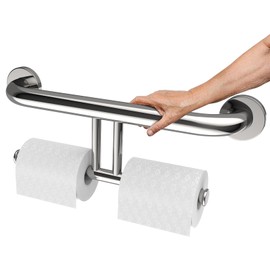 Polished Chrome Grab Bar for Bathroom 17 Inch, Zepolu Stainless Steel 2-in-1 Safety Handrail w/Double Toilet Paper Holder, Wall Mounted Balanced Support Bar Assist Handle for Senior Elderly Handicap
