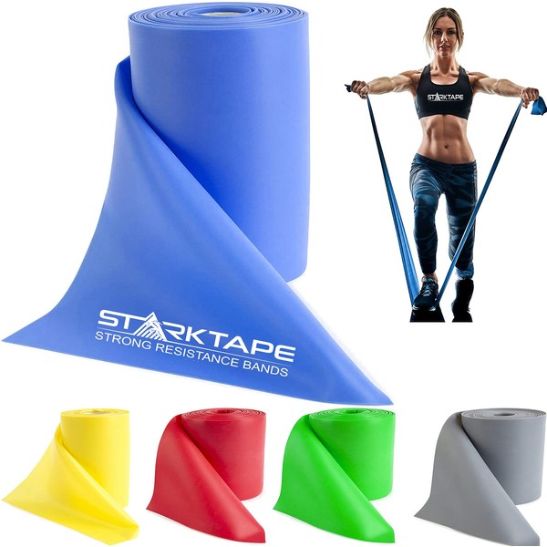 Starktape Resistance Bands 8 Yard Physical Therapy Bulk. Non-Latex Free Professional Elastic Exercise Fitness Workout Band for Upper Lower Body, Pilates, Rehab Yoga, Pilates, Training. Heavy Blue