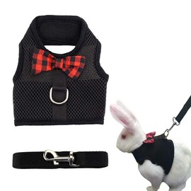 ASOCEA Adjustable Bunny Harness and Leash Breathable Mesh Vest Harness for Rabbits Walking Soft Pet Harness Vest Cloth Lead for Small Animals Rabbits Ferret Kitten Black M
