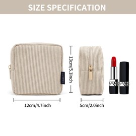 MAGEFY MAGEFY Small Makeup Bag for Purse Mini Cosmetics Bag Corduroy Cute Cosmetic Pouch for Women with Slip-in Pockets (Beige)