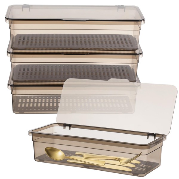 4 Pcs Flatware Trays with Lids & Drainers - Plastic