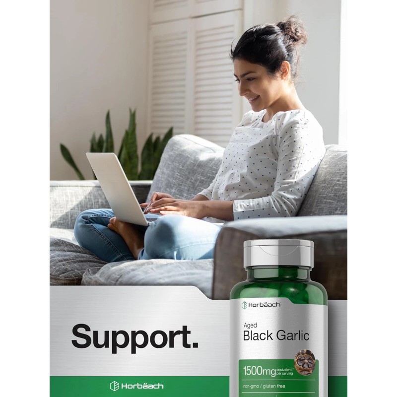 Horbaach Aged Garlic Extract Capsules 1500Mg, 60 Count, Gluten Free