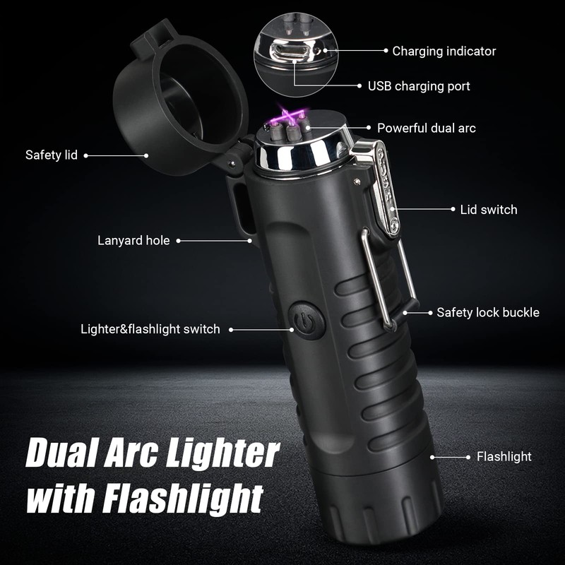 Scotte Plasma Windproof arc Lighter Electric Lighter and LED Flashlight