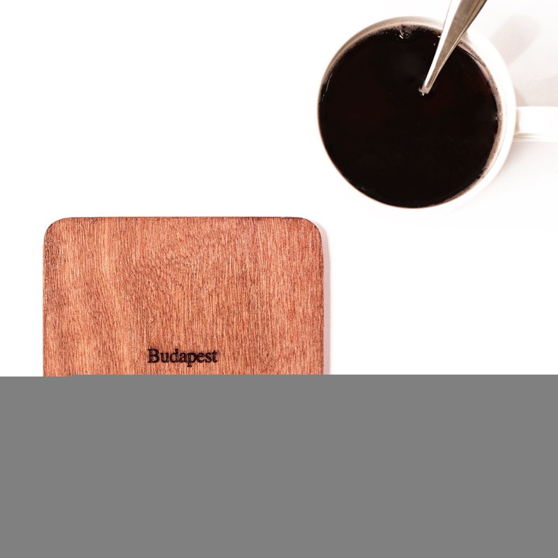 Budapest Map, Sapele Wood Coasters, Set of 4 with City