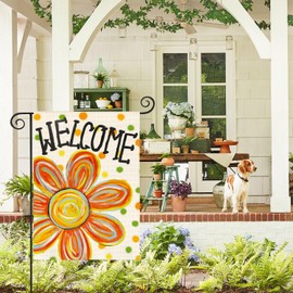 AVOIN colorlife Summer Floral Garden Flag 12x18 Inch Double Sided Outside, Welcome Seasonal Polka Dots Yard Outdoor Flag