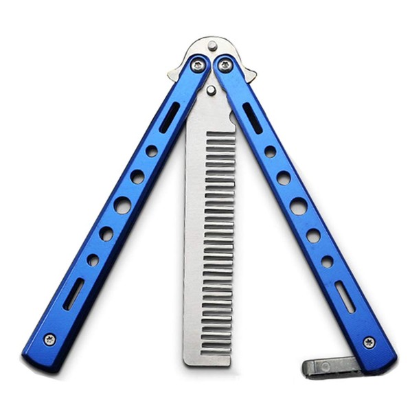 Butterfly Knife Trainning Practice Comb Unsharpened Blade, Valentine's Day present (Blue-Comb)