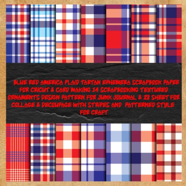 blue red america plaid tartan ephemera scrapbook paper for cricut
