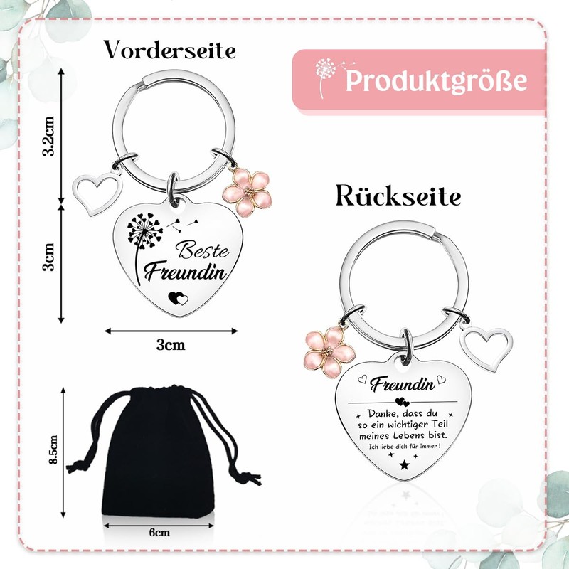 BOYATONG Best Friend Gifts, Keyring Gift Girlfriend, Lucky Charm, Double-Sided