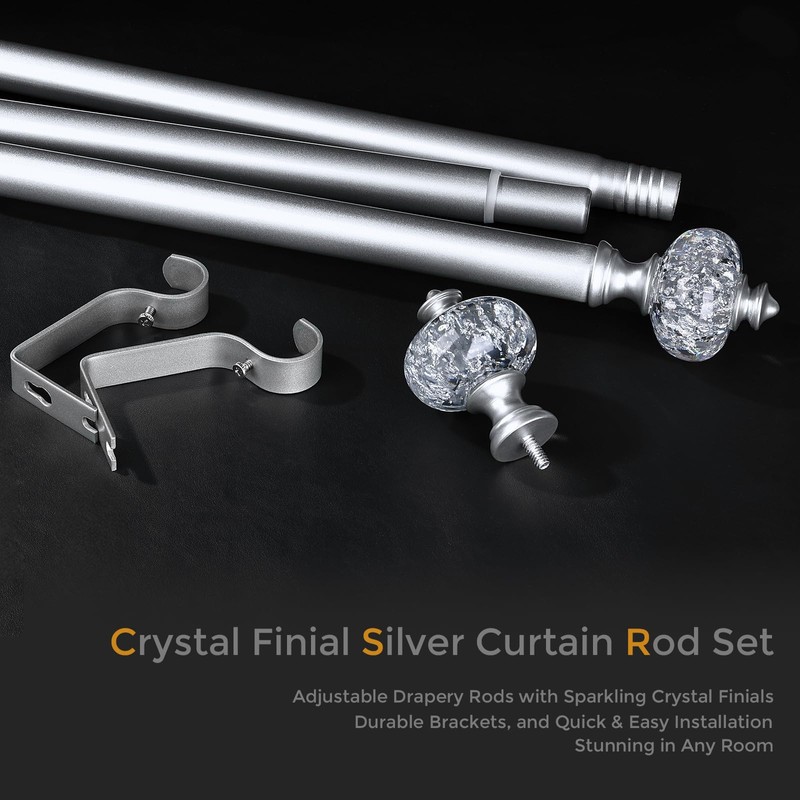 JRZOO Silver Curtain Rod for Windows 28 to 48 Inches,