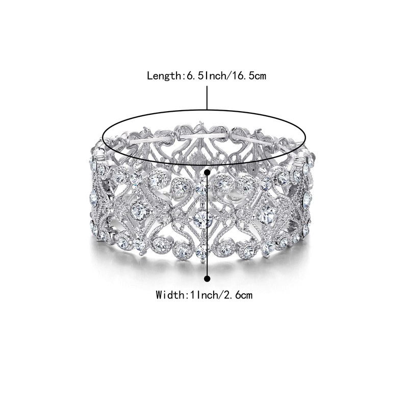 Clearine Round Crystal Bracelet Double Diamond Stretch Tennis Bangle for