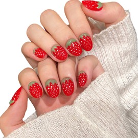 Wsliana Handmade Press On Nails Short- Cute Square Shape with 3D Charm Design, 10pcs Glue On Acrylic Fake Manicure with Storage Box (048, S)