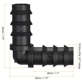 sourcing map Drip Irrigation Fittings Elbow Connectors 15.5mm Barbed Connector for 1/2 Inch Tubing (Black, Pack of 10)