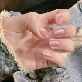 24 pcs Nail Tips 12 Size Summer Elegant Short Cute Dream Illusion Pink Fake Nails