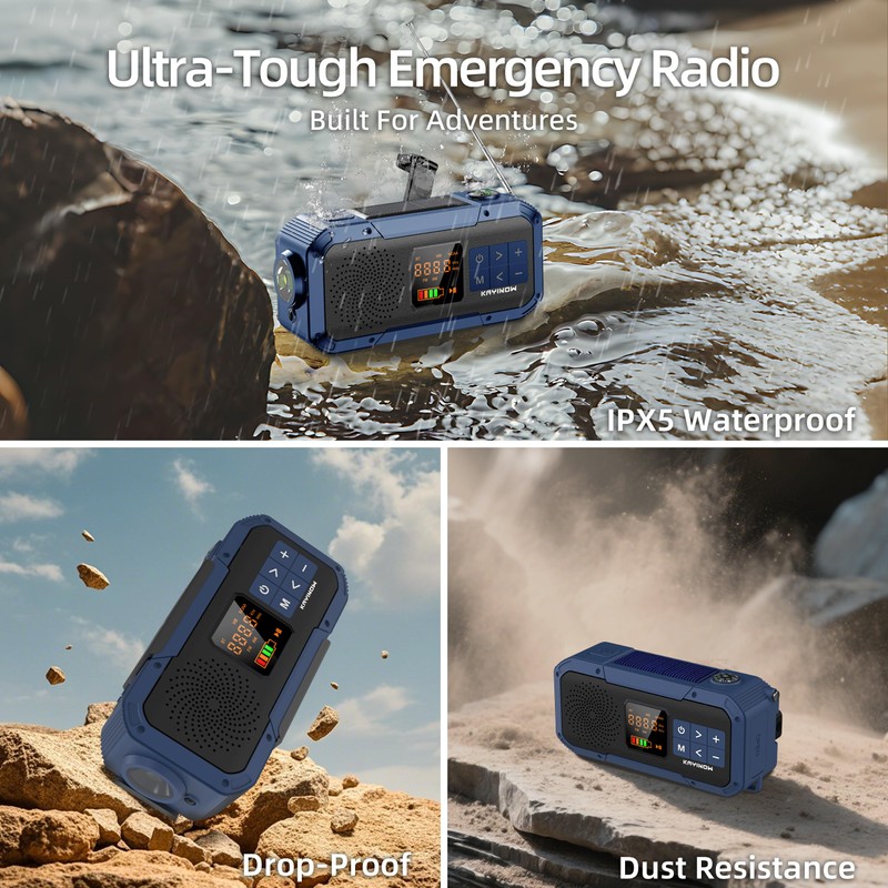 Emergency Weather Radio with IPX5 Waterproof Portable Bluetooth Speaker,USB-C Solar