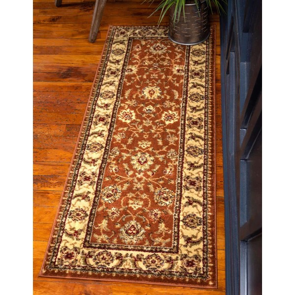 Unique Loom Voyage Collection Traditional Oriental Classic Intricate Design Area Rug, 2' 7" x 10' Runner, Brick Red Light Rose/Cream