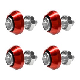 BWBWND 4 PCS Motorcycle License Plate Bolts, M6 Aluminum Alloy Car Tag Frame Decorative Fasteners, License Plate Screws Engine Bay Dress Up Kit for Most Vehicles, Car Accessories (Red)