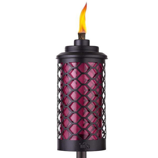 TIKI Brand Convertible TIKI Torch - Glass Honeycomb Burgundy, Decorative Lighting for Outdoor Patio Lawn and Backyard Décor, 65 in, 1120111