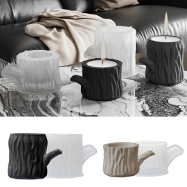 DIY Dropper Mold with Tree Stump Aromatherapy Candle Cup Gypsum Succulent Vase Resin Silicone MoldColor: White, Size: Wooden pile storage box mold 01