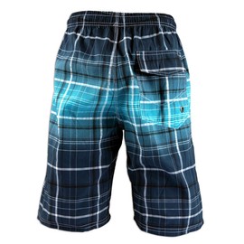 PREFER TO LIFE Men's Beachwear Swim Trunks, Streamer Check Board Shorts Summer Surf Quick Dry (Streamer Check Blue, M)