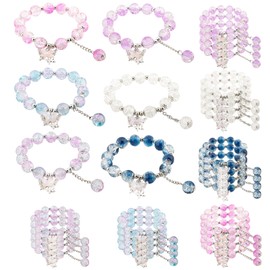 SnowCow 24 Pcs Butterfly Charm Beaded Bracelets, Butterfly Theme Party Decoration Supplies, 6.7 Inch Elastic(6 Style)