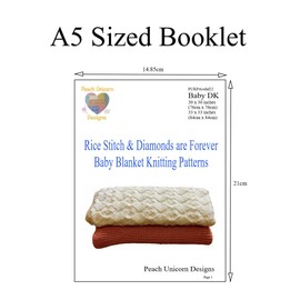 Peach Unicorn Designs Knitting Patterns for Baby Blankets x 2, Rice Stitch & Diamonds are Forever, Double Knit DK Yarn, Beginner Knit & Purl Patterns, A5 Booklet