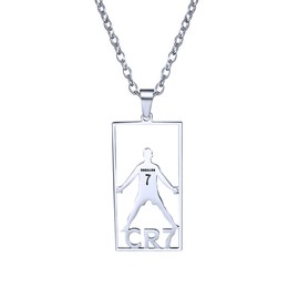 GAUEIOUR CR7 Football Star Pendant Necklace,Champions League Stainless Steel Tag Necklace, O Chain, Universal for Men and Women, Jewelry Gift for Football Fans(Silver)