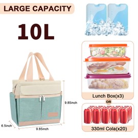Joymee Lunch Box for Women Insulated Lunch Bag with Shoulder Strap Reusable Leakproof Large Spacious Lunch Cooler Tote for Women Adult with Bottle Holder and Side Pockets for Work - Heather Teal