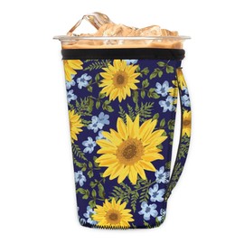 Reusable Iced Coffee Cup Sleeve Beautiful Sunflower Neoprene Insulated Sleeves Cup Holder with Handle Tumbler Sleeve Insulator Sleeves for Cold Hot Drinks Beverages 16-18oz