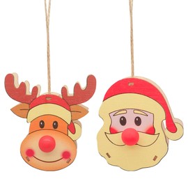2 Pcs Christmas Wooden Lantern Glowing Santa Claus Reindeer Pendants/Glowing Houses Led Night Light for Christmas Tree Hanging Ornaments Christmas Party Supplies (Style A)