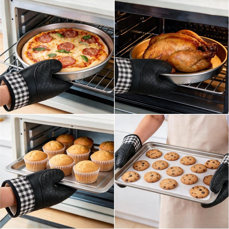 Silicone Oven Mitts, Heat Resistant 2PCS Oven Mitts with Soft