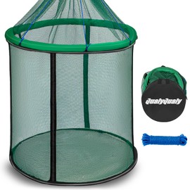 QualyQualy Floating Fish Basket for Live Fish, Extra-Large Fully Foldable Fishing Net Holder for Caught Fish Collapsible Mesh Fishing Holder Cage
