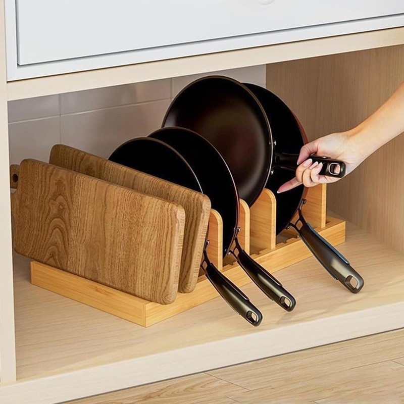 SUGOOE Bamboo Pot and Pan Organizer, Pot Lid Organizer Pot