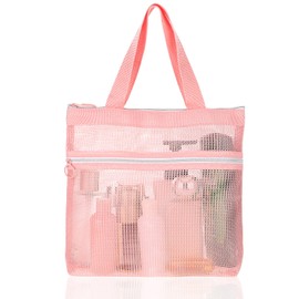 Giantree Mesh Shower Caddy Bag, Portable Small Hanging Toiletry Tote Bag with Zipper, Shower Caddy Quick Dry Mesh Tote Bag for Gym, Travel, Camp, Beach, for Sunscreen, Dorm & College Essentials(Pink)