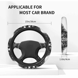 NOMEDOGYIm Black Wolf Elastic Steering Wheel Cover Two Wolves on a White Background Steering Wheel Cover Anti Slip Protective Case Universal Stretch Steering Protector