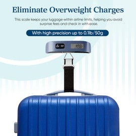 Etekcity Luggage Scale, Travel Essentials, Digital Suitcase Weight Scales for Travel Accessories, Hanging Baggage Scale with Temperature Sensor, Rubber Paint, 110 Pounds, Battery Included, Blue