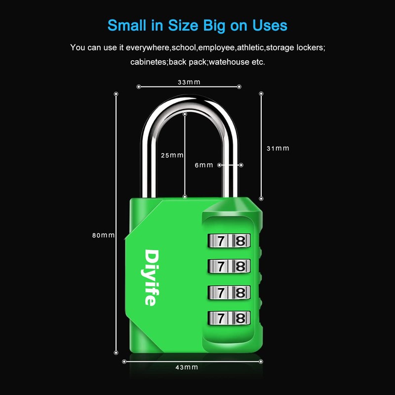 Combination Padlock, Diyife Heavy Duty 4 Digit Padlock Weatherproof Outdoor