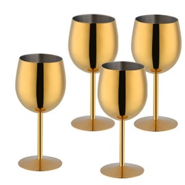 BISDARUN Stainless Steel Wine Glasses Set of 4, 11.8oz Unbreakable Goblet Glass,White Red Wine Metal Drink Champagne Goblet for Outdoor, Travel, Camping, Party,Wedding (Gold)
