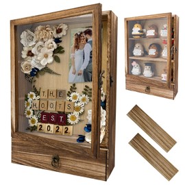 Hodeframe Shadow Box Frame with Drawer and Shelves, 2.6" Deep Shadow Box Display Case with Real Glass, Wooden Memory Box for Pictures, Memorial, Medals, Flowers, Wedding Bouquet for Wall or Tabletop