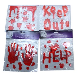 Bundle of 4 Items Bloody Hand Dripping Spatter Help Keep Out Gel Window Clings