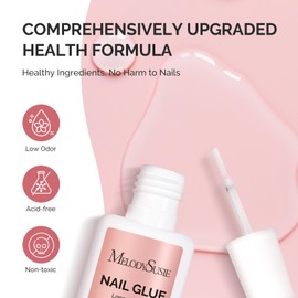 Melodysusie Brush-On Nail Glue for Acrylic Nails Press on Nails Quick-Drying Super Strong Long Lasting Adhesive for Nail Tips Fake Nails No UV Lamp Needed with Easy Application 10ml*2