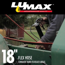 LUMAX LX-1152 Black Heavy Duty Deluxe Pistol Grease Gun with 18" Flex Hose, Handy 3-Way Loading - Fill with Standard Cartridge, Suction or Bulk Fill. Convenient One-Hand Operation for Easy Greasing.