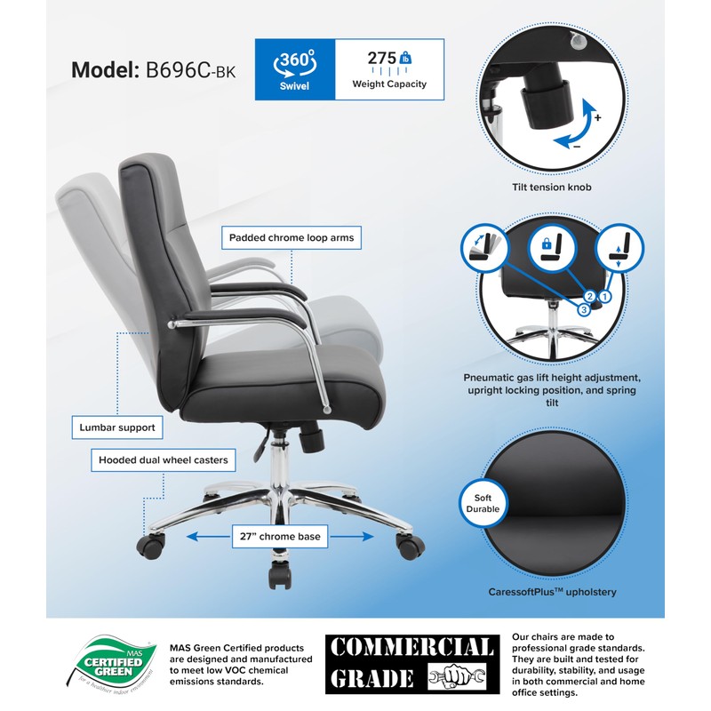 Boss Office Products (BOSXK Modern Executive Conference Chair, Black, B696C-BK