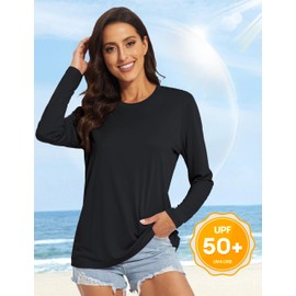 MAGCOMSEN Women's UPF 50+ Long Sleeve Shirts UV Protection Rash Guard Tops SPF Quick Dry Lightweight Workout Black M