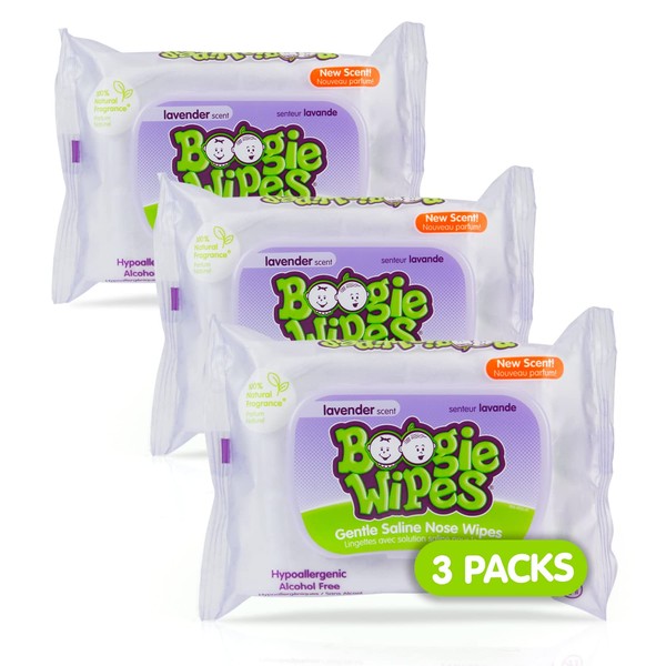 Baby Wipes by Boogie Wipes, Wet Wipes for Face, Hand, Body & Nose, Made with Vitamin E, Aloe, Chamomile and Natural Saline, Natural Lavender Scent, 30 Count, Pack of 3 (90 Total Wipes)